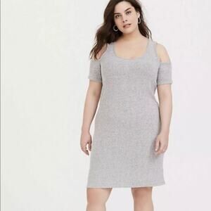 Torrid Heather Grey Rib Hacci Cold Shoulder Dress Ribbed Stretchy 1X